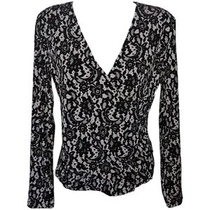 MICHAEL Michael Kors Floral Lace Printed Snap Crossover Long Sleeve Top
